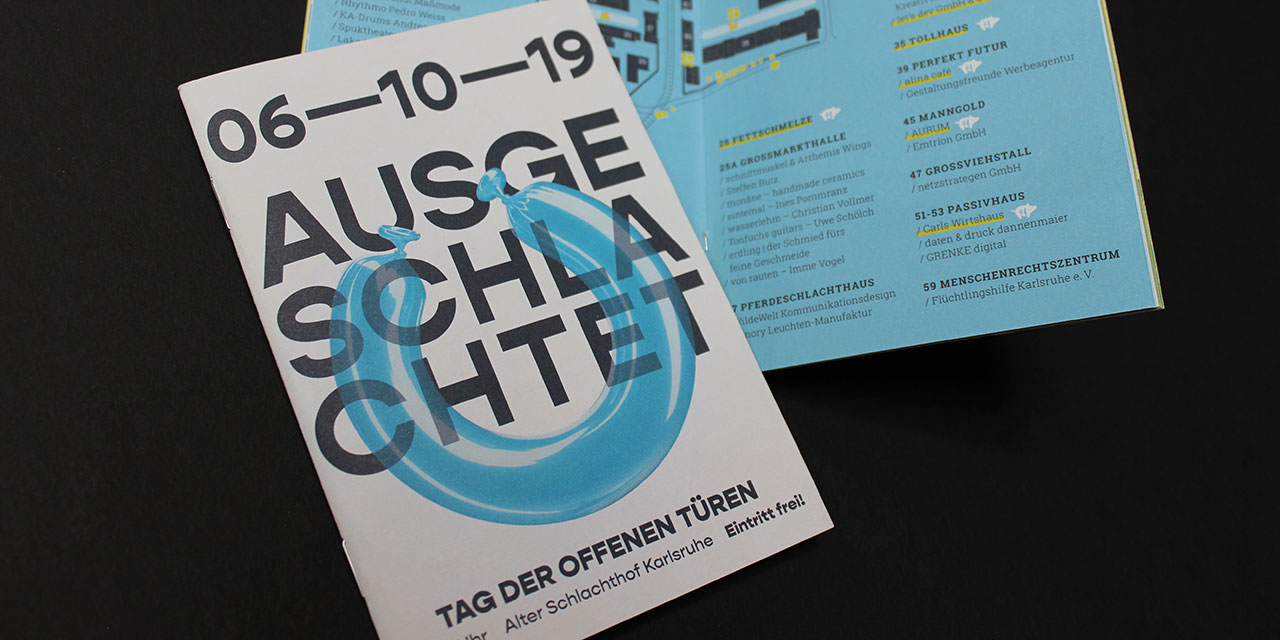 Kleine Broschüre zur Veranstaltung AUSGESCHLACHTET auf dem Schlachthofgelände in Karlsruhe